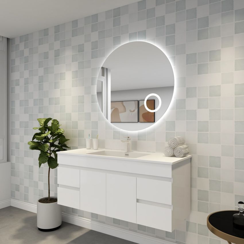 900mm 3 Color Round Backlit LED Mirror with Magnifying Mirror Smart Touch