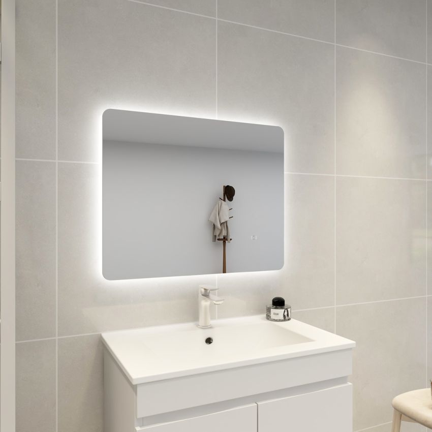 750mm (L) x 600mm (D) Backlit Round Edge 3 Color Rectangle LED Mirror Bathroom Makeup