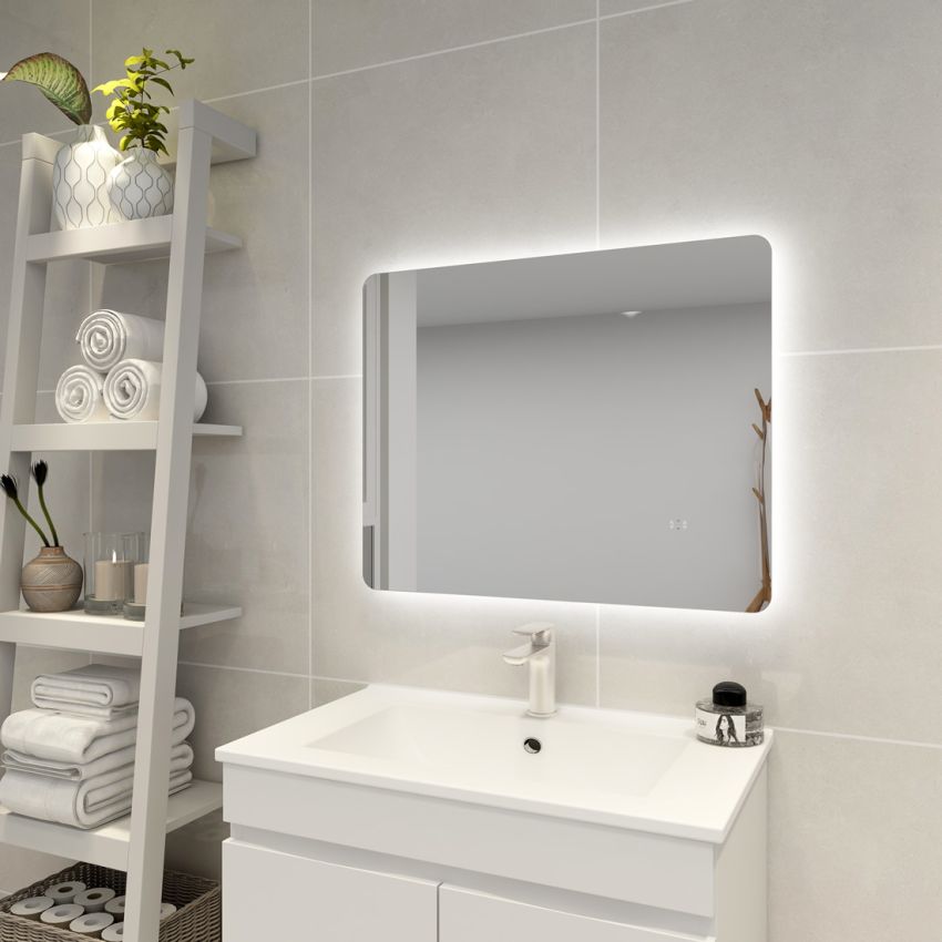 750mm (L) x 600mm (D) Backlit Round Edge 3 Color Rectangle LED Mirror Bathroom Makeup