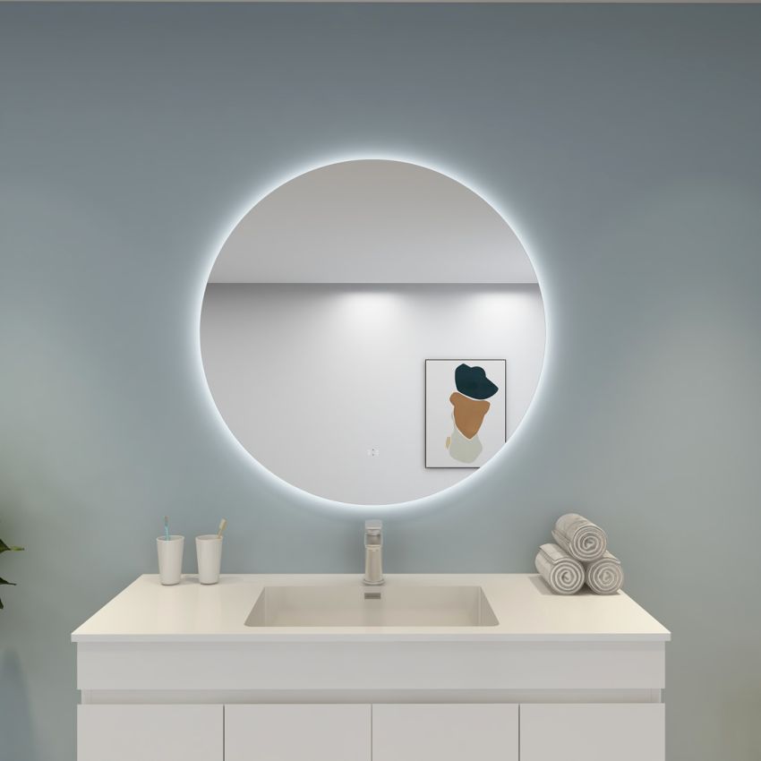 900mm 3 Color Round Backlit LED Mirror Bathroom Makeup Dustproof Smart Touch