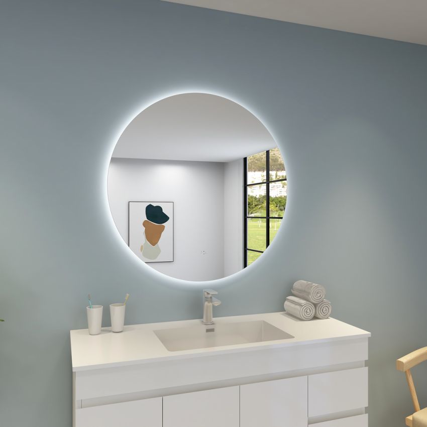 900mm 3 Color Round Backlit LED Mirror Bathroom Makeup Dustproof Smart Touch