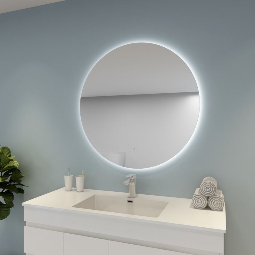 900mm 3 Color Round Backlit LED Mirror Bathroom Makeup Dustproof Smart Touch