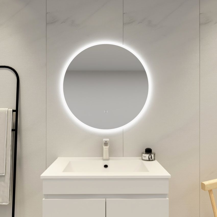 700mm Illuminated Round Bathroom LED Mirror With Touchless Switch 3 Color Lighting