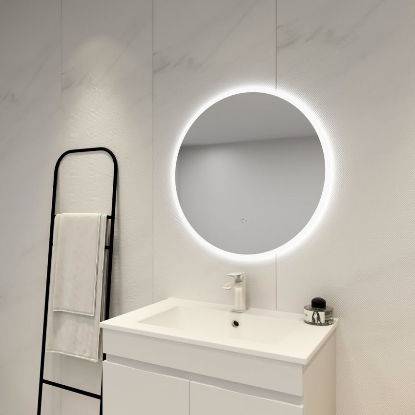 700mm Illuminated Round Bathroom LED Mirror With Touchless Switch 3 Color Lighting