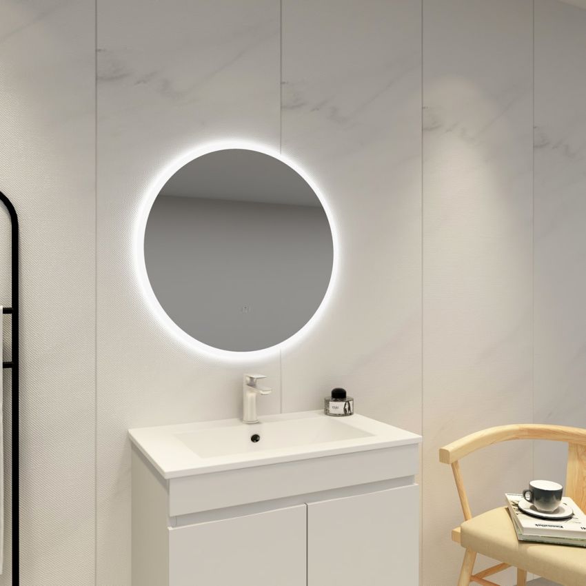 700mm Illuminated Round Bathroom LED Mirror With Touchless Switch 3 Color Lighting