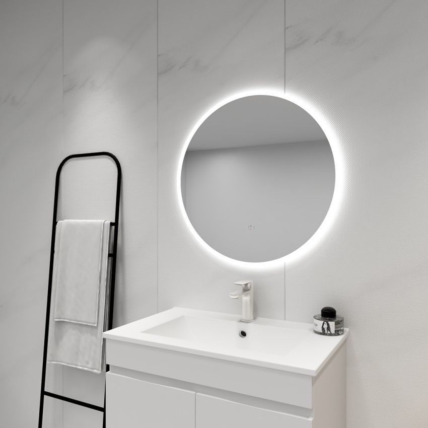 700mm Illuminated Round Bathroom LED Mirror With Touchless Switch 3 Color Lighting