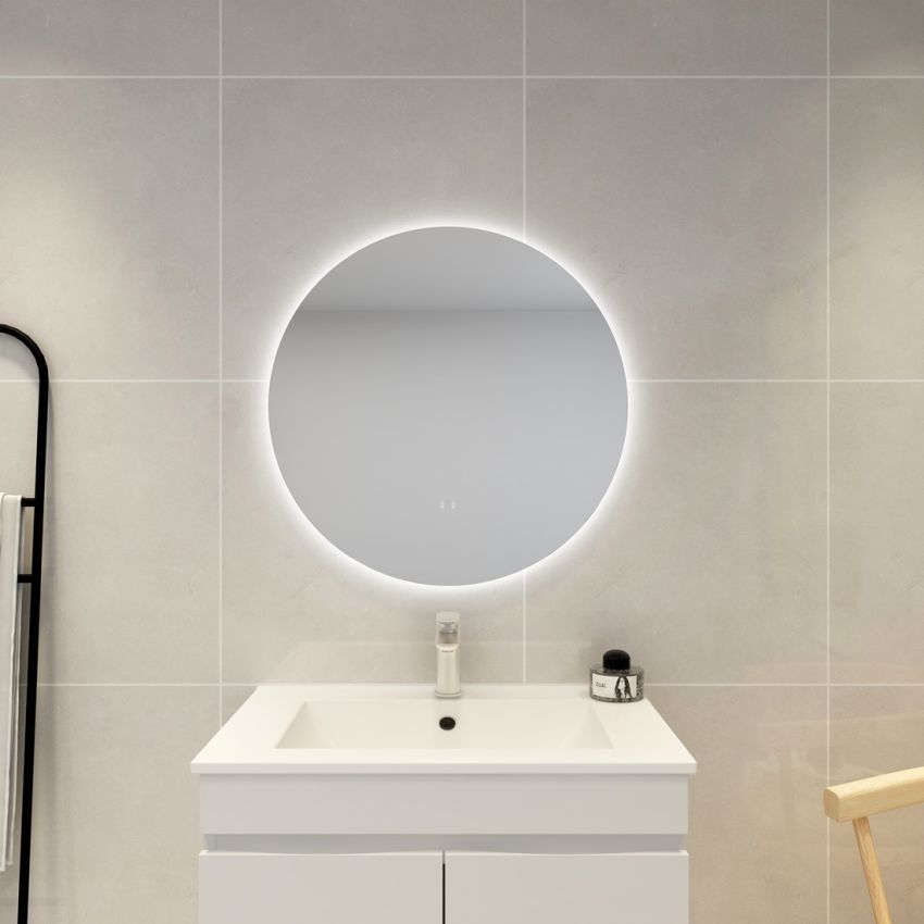700mm 3 Color Round Backlit Bathroom LED Mirror Makeup Dustproof Smart Touch