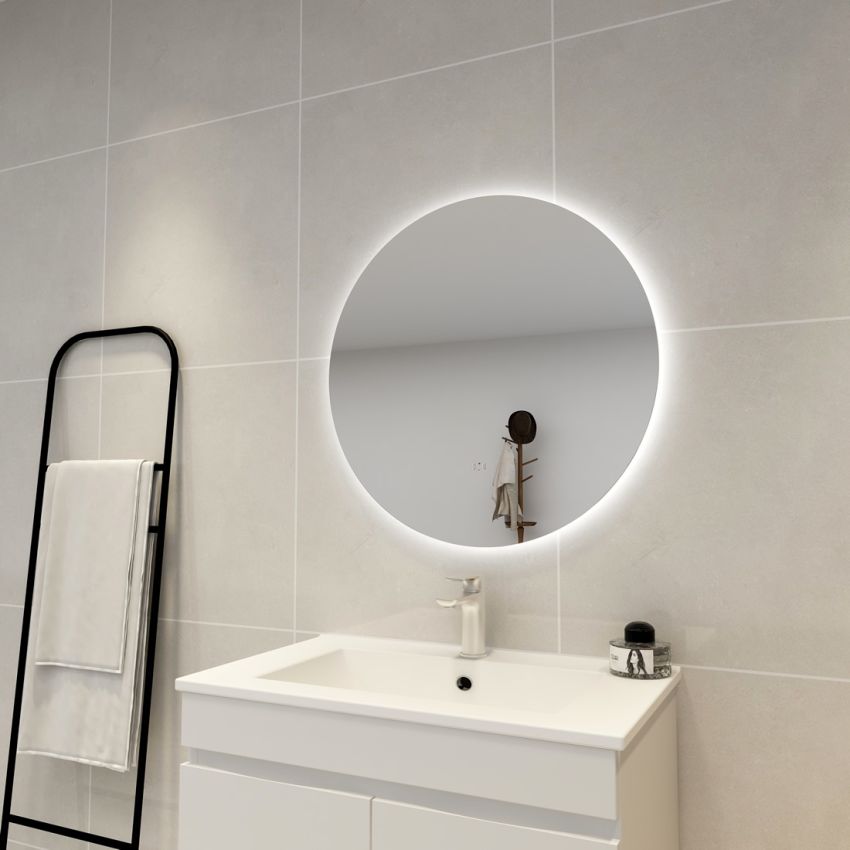 700mm 3 Color Round Backlit Bathroom LED Mirror Makeup Dustproof Smart Touch