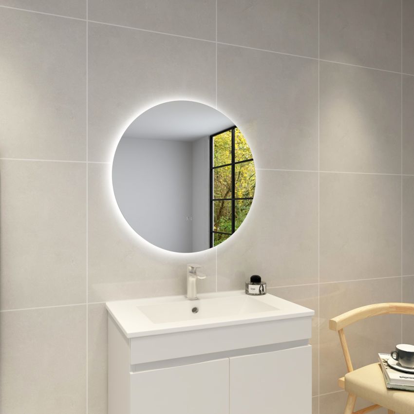 700mm 3 Color Round Backlit Bathroom LED Mirror Makeup Dustproof Smart Touch