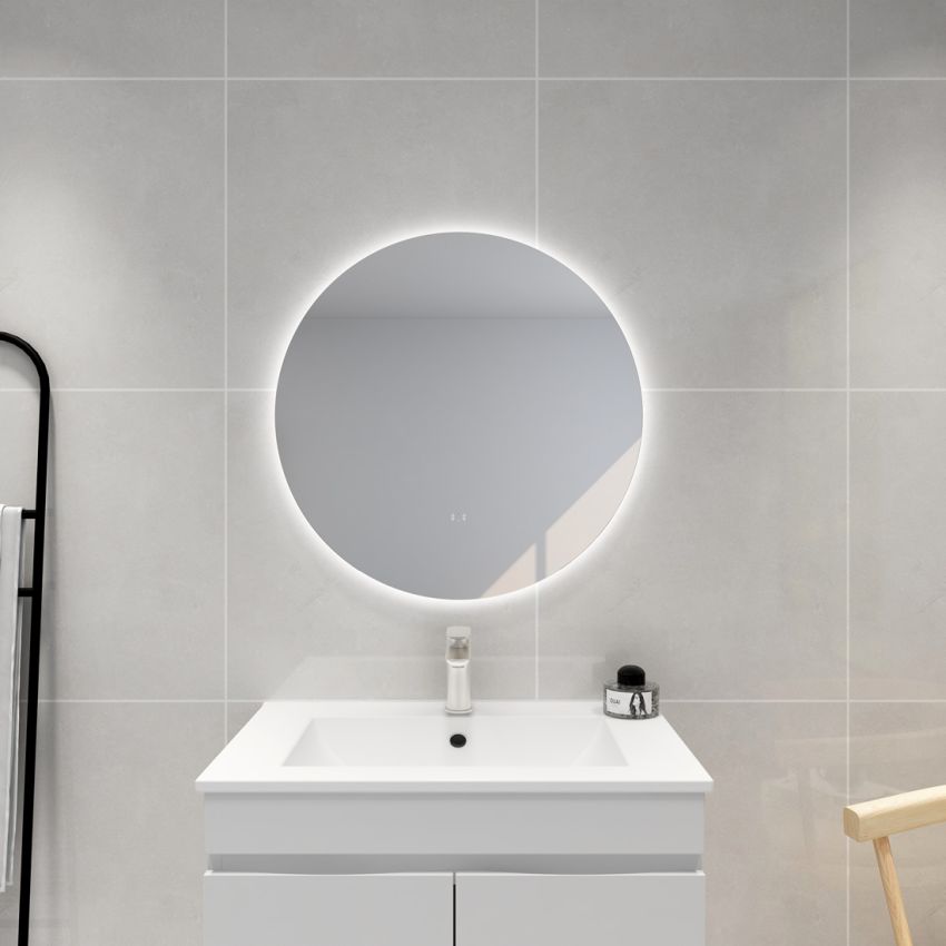 700mm 3 Color Round Backlit Bathroom LED Mirror Makeup Dustproof Smart Touch