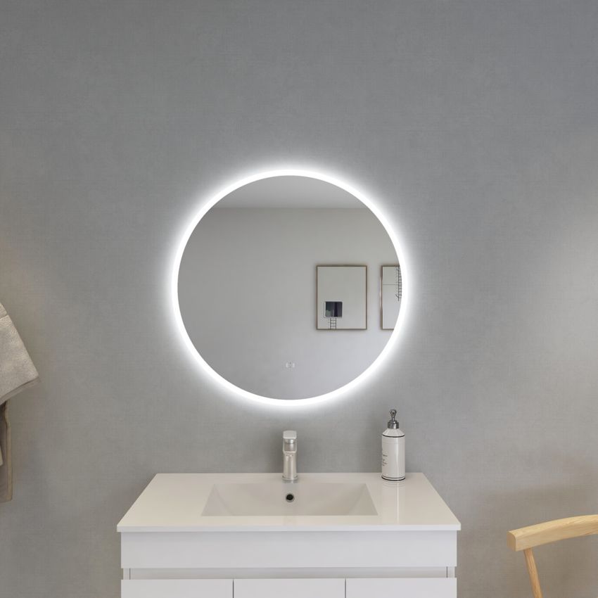 800mm Illuminated Round Bathroom LED Mirror With Touchless Switch 3 Color Lighting