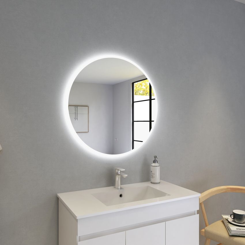 800mm Illuminated Round Bathroom LED Mirror With Touchless Switch 3 Color Lighting