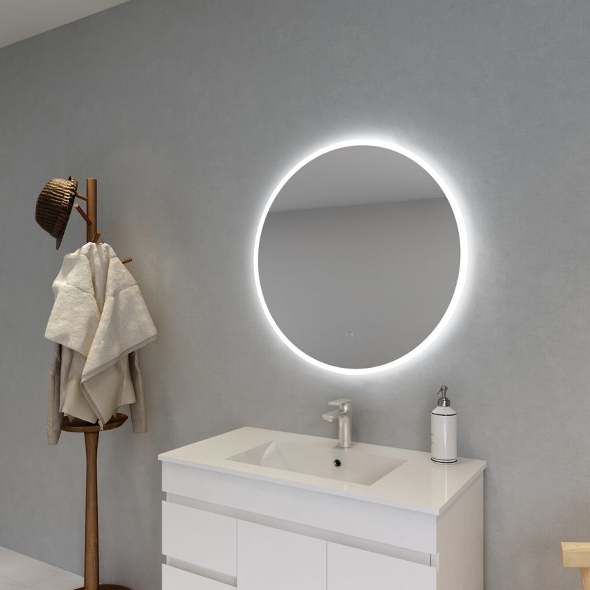 800mm Illuminated Round Bathroom LED Mirror With Touchless Switch 3 Color Lighting