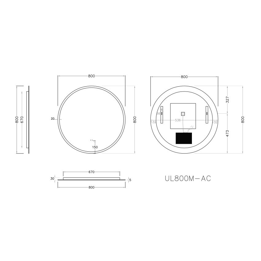 800mm Illuminated Round Bathroom LED Mirror With Touchless Switch 3 Color Lighting