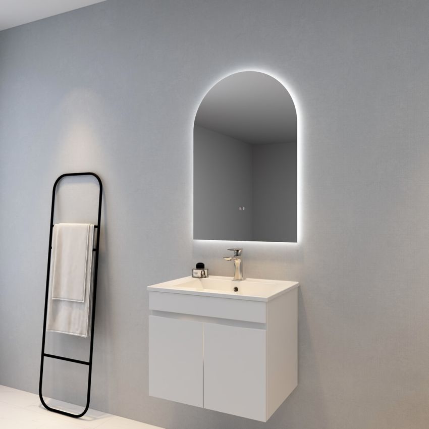 600mm (L) x 900mm (D) Back Lit Arch 3 Color Bathroom LED mirror Touchless Sensor Switch