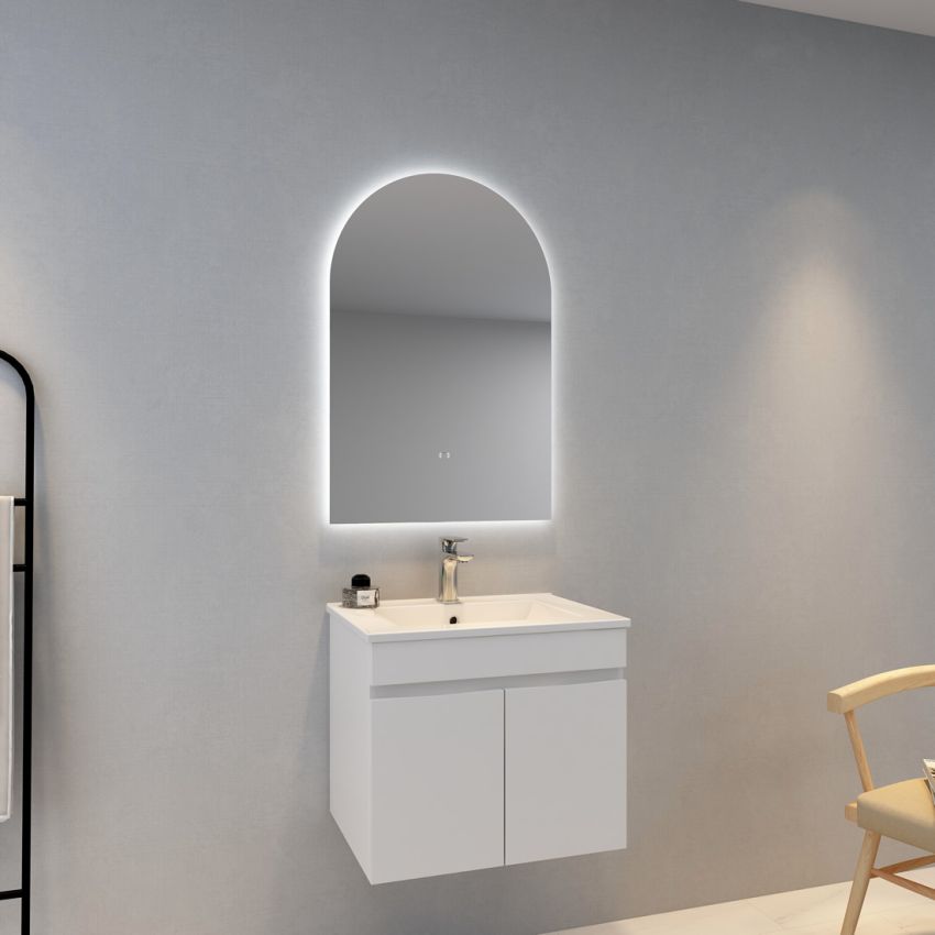 600mm (L) x 900mm (D) Back Lit Arch 3 Color Bathroom LED mirror Touchless Sensor Switch