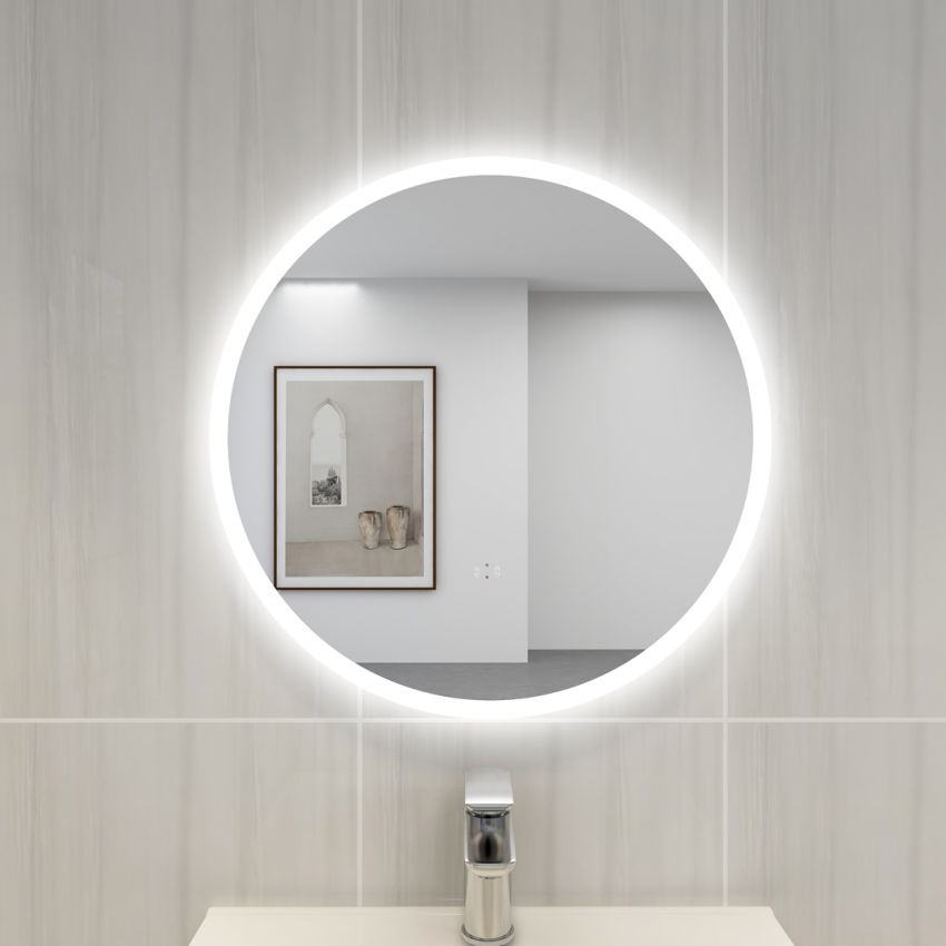 600mm Illuminated Round Bathroom LED Mirror Make Up With Touchless Switch 3 Color Lighting