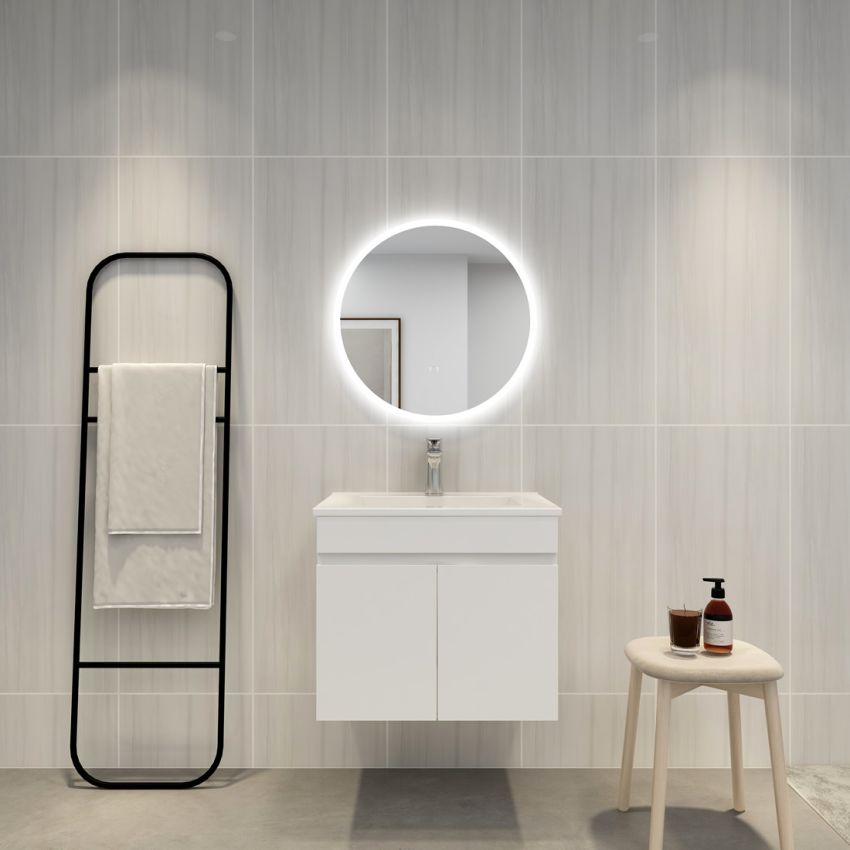 600mm Illuminated Round Bathroom LED Mirror Make Up With Touchless Switch 3 Color Lighting