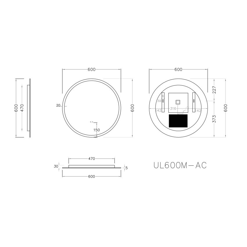 600mm Illuminated Round Bathroom LED Mirror Make Up With Touchless Switch 3 Color Lighting
