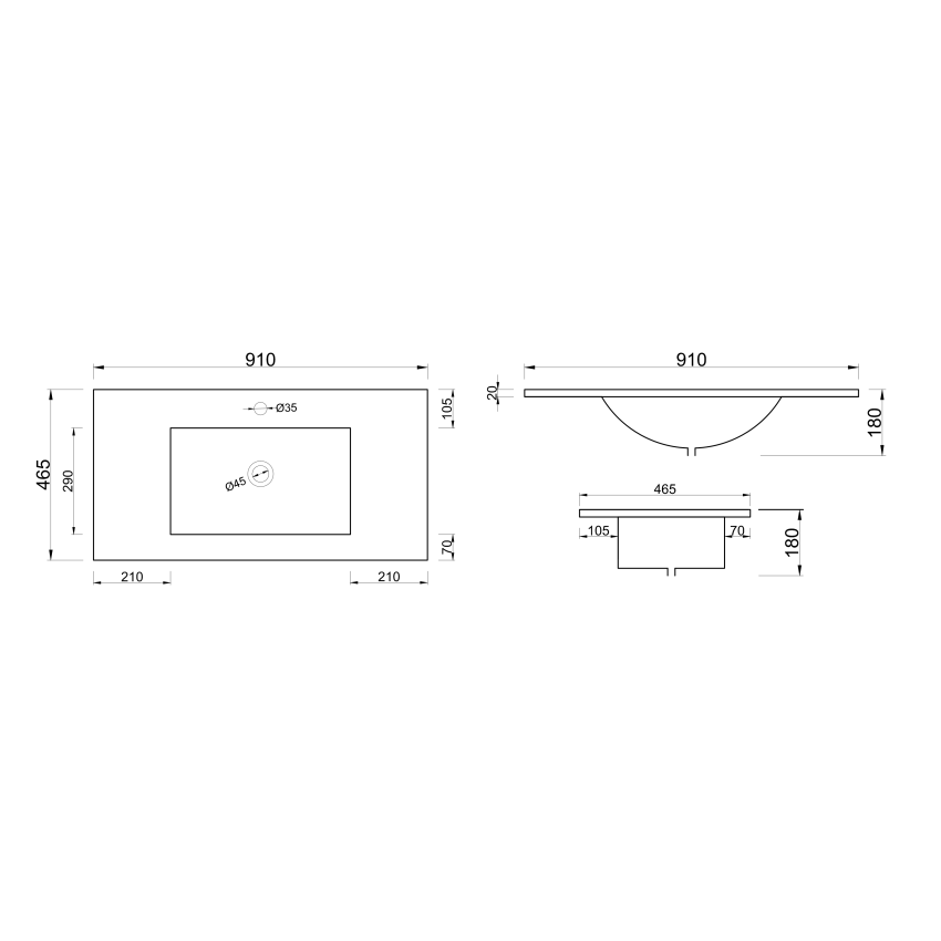 900x460mm Nana Gloss White Thin Edge Ceramic Top