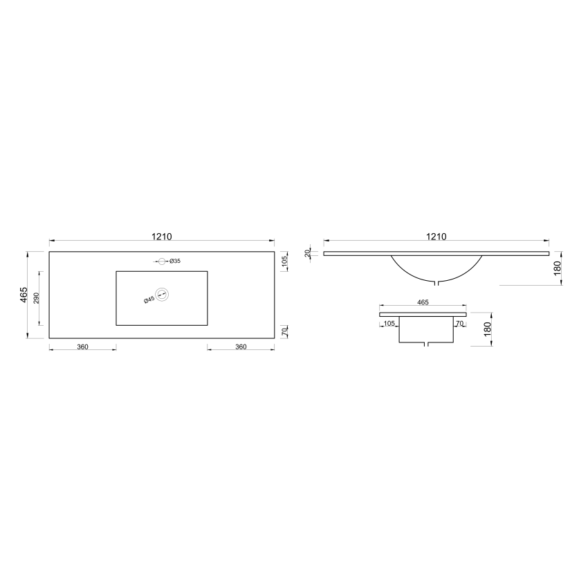 1200x460mm Nana Gloss White Thin Edge Ceramic Top