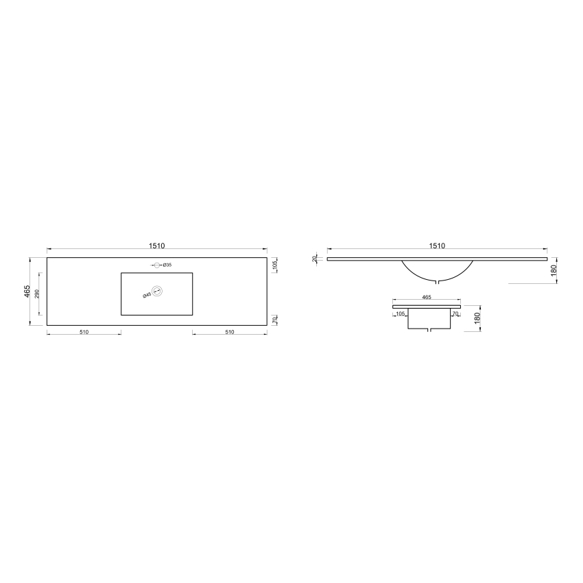 1500x460mm Nana Gloss White Thin Edge Ceramic Top