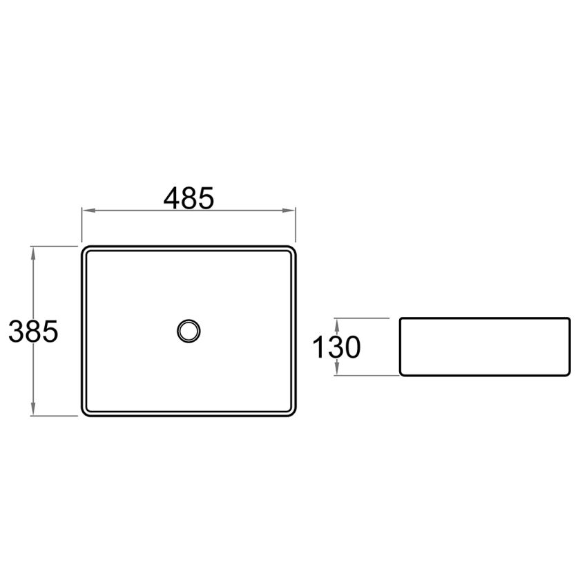 485x385x130mm Rectangle Gloss White Ceramic Above Counter Basin Non-overflow