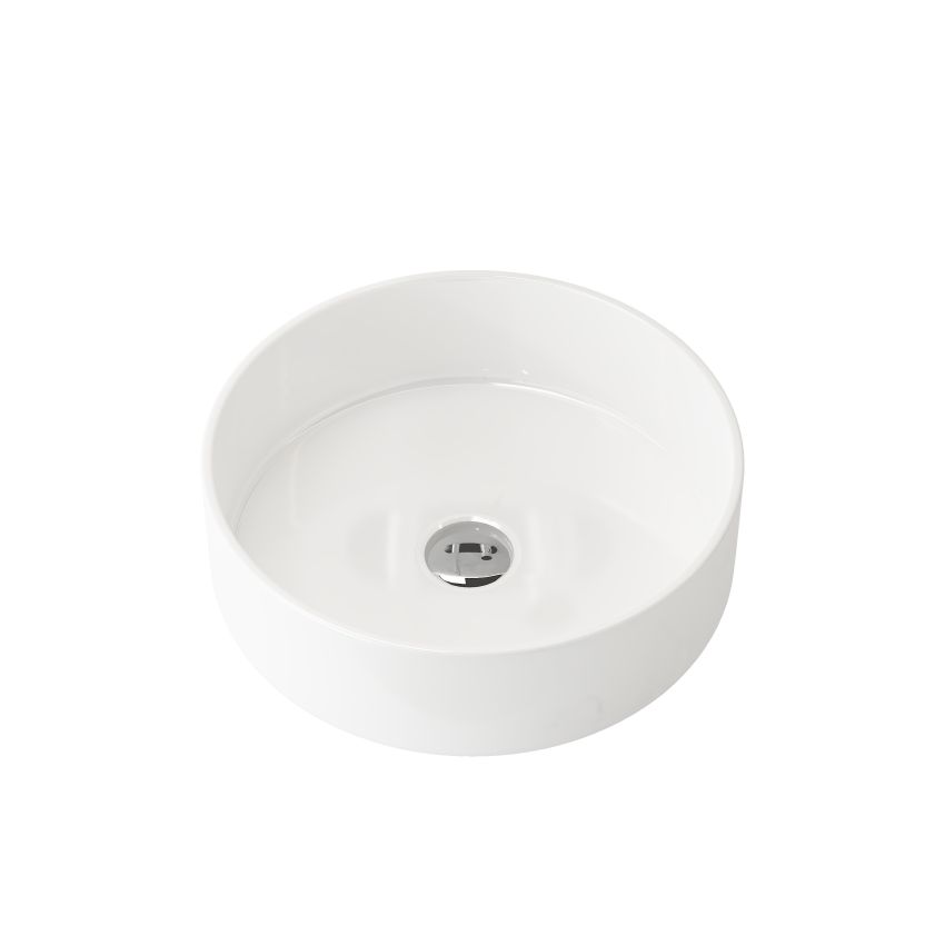 350x350x120mm Round Gloss White Ceramic Above Counter Basin Non-overflow