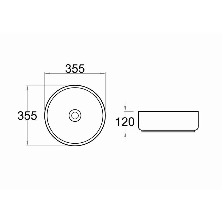 350x350x120mm Round Gloss White Ceramic Above Counter Basin Non-overflow