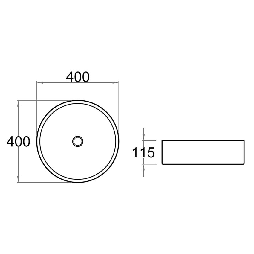 400x400x115mm Round Gloss White Ceramic Above Counter Basin Non-overflow