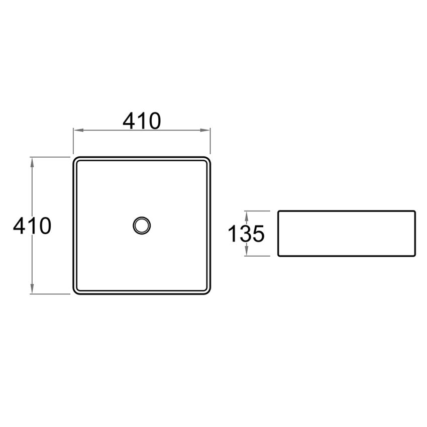 410x410x135mm Square Gloss White Ceramic Above Counter Basin Non-overflow