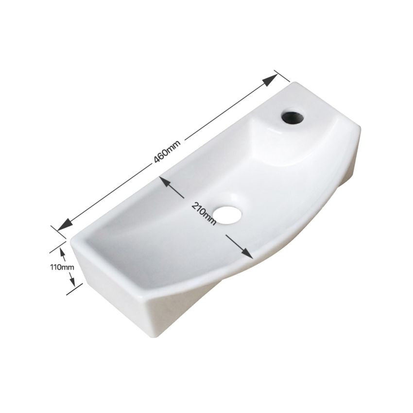 460x210x110mm Rectangle Gloss White Ceramic Above Counter Wall Hung Basin Non-overflow