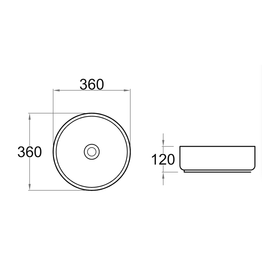 360x360x120mm Round Gloss White Ceramic Above Counter Basin Non-overflow
