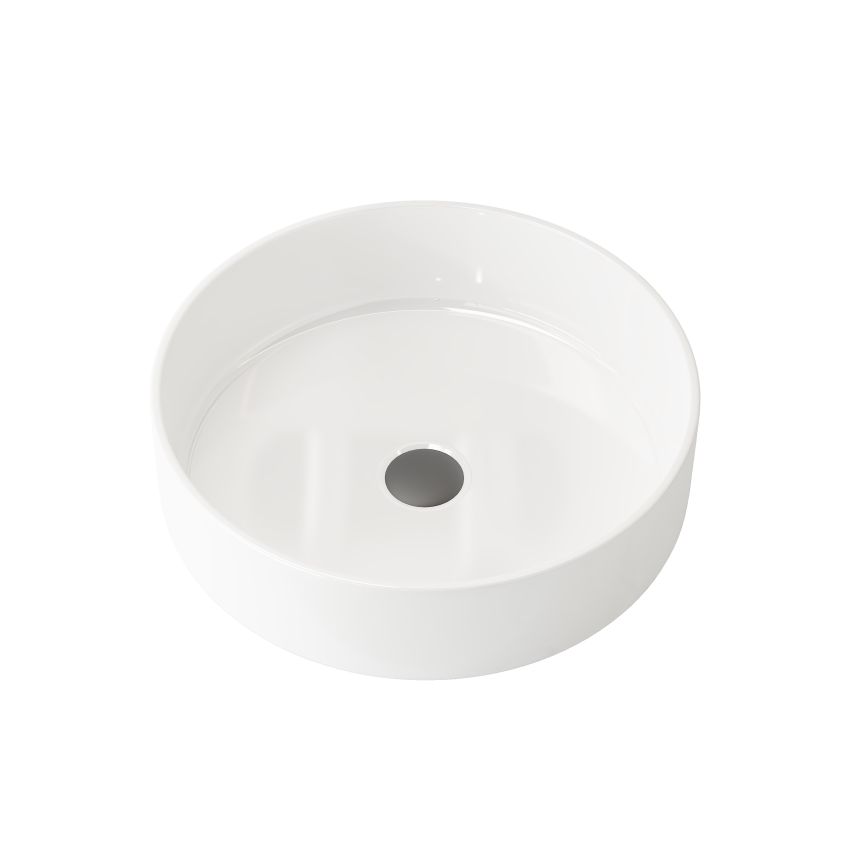 400x400x115mm Round Gloss White Ceramic Above Counter Basin Non-overflow