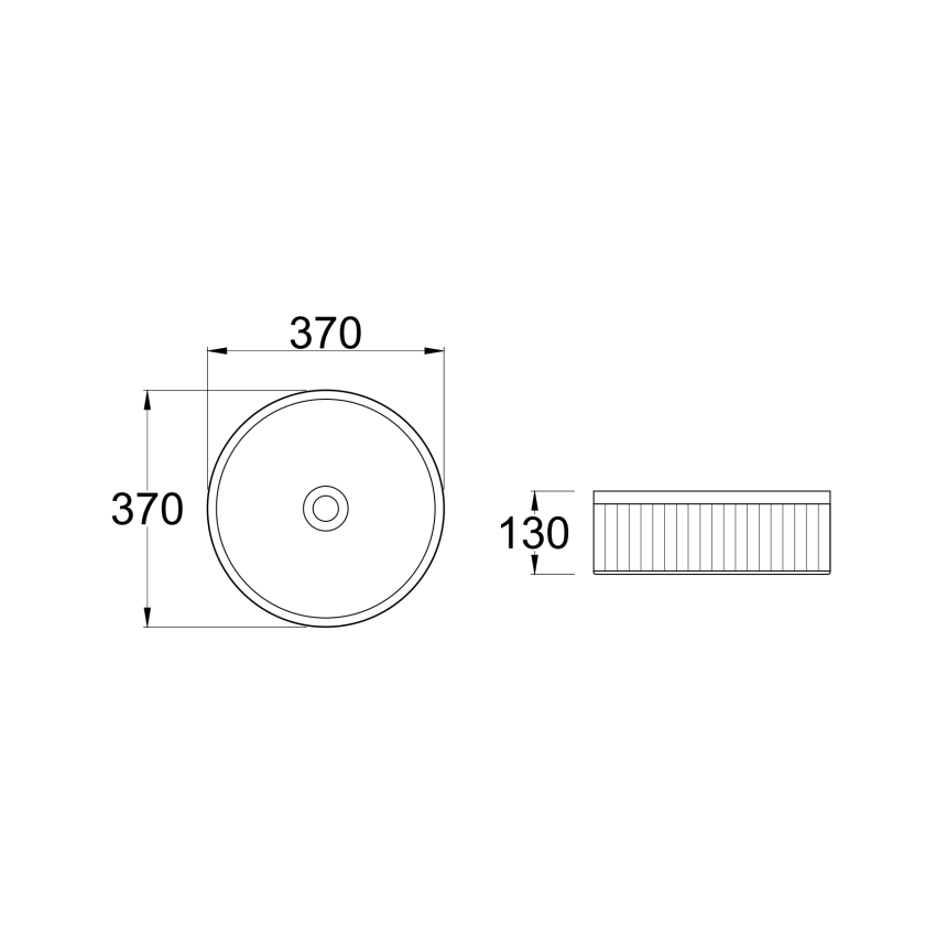 370x370x130mm Round Fluted Gloss White Ceramic Basin Ribbed Art Basin Above Counter Basin