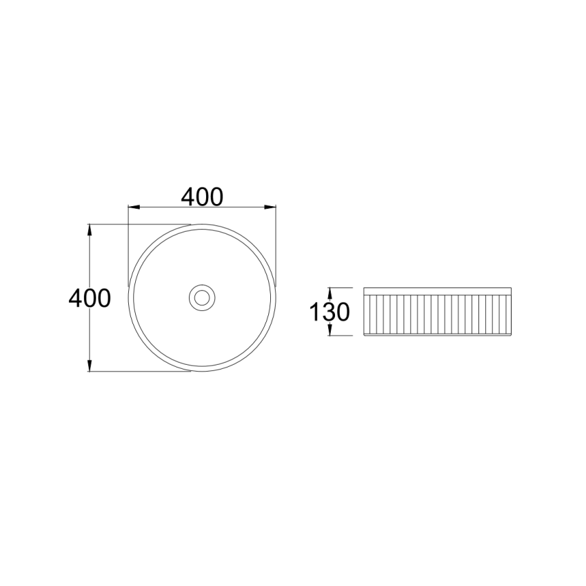 400x400x130mm Round Fluted Goss White Ceramic Basin Ribbed Art Basin Above Counter Basin
