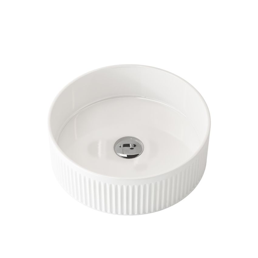 400x400x130mm Round Fluted Goss White Ceramic Basin Ribbed Art Basin Above Counter Basin
