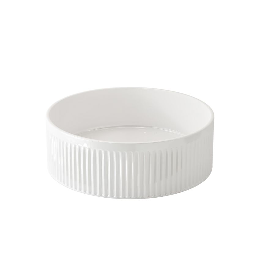 400x400x130mm Round Fluted Goss White Ceramic Basin Ribbed Art Basin Above Counter Basin