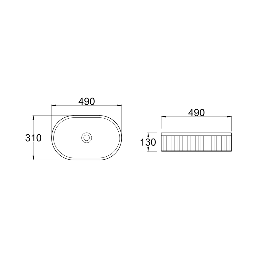 490x310x130mm Pill Fluted Gloss White Ceramic Basin Ribbed Art Basin Above Counter Basin