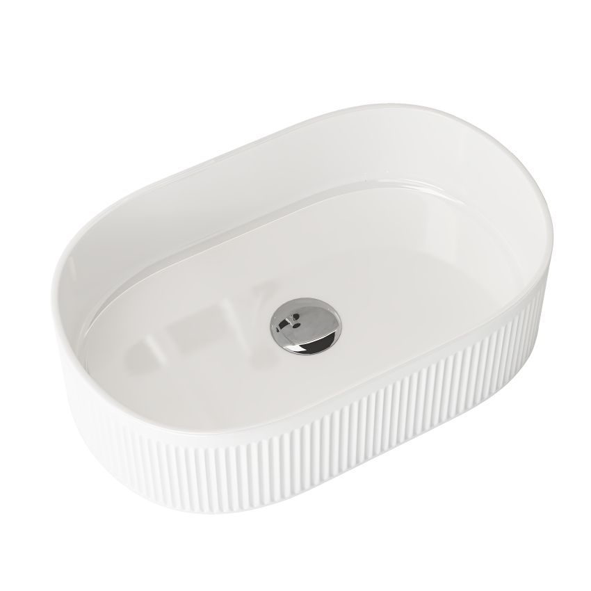 490x310x130mm Pill Fluted Gloss White Ceramic Basin Ribbed Art Basin Above Counter Basin