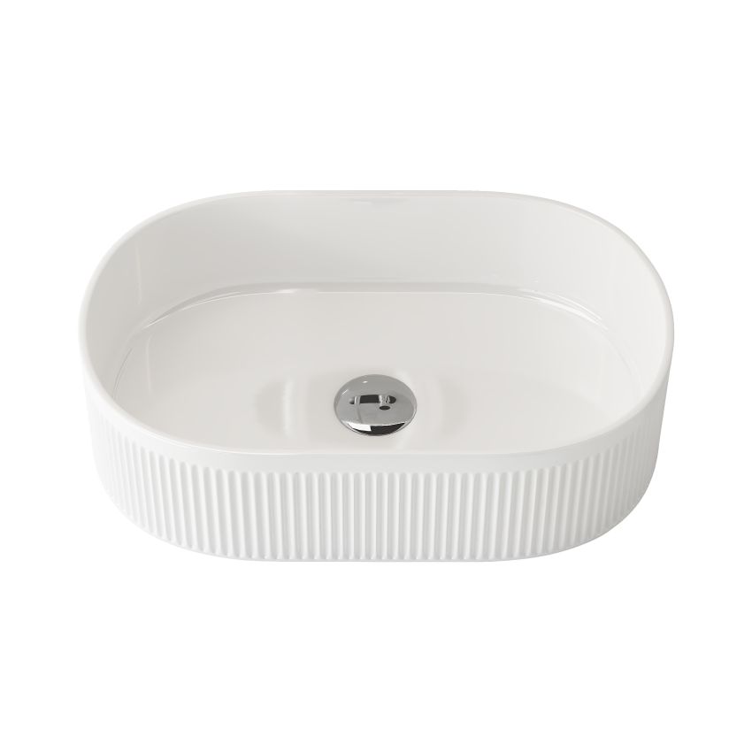 490x310x130mm Pill Fluted Gloss White Ceramic Basin Ribbed Art Basin Above Counter Basin