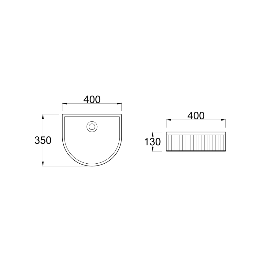 400x350x130mm Arch Fluted Gloss White Ceramic Basin Ribbed Art Basin Above Counter Basin