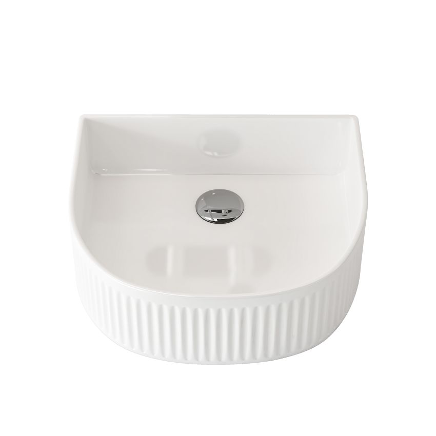 400x350x130mm Arch Fluted Gloss White Ceramic Basin Ribbed Art Basin Above Counter Basin