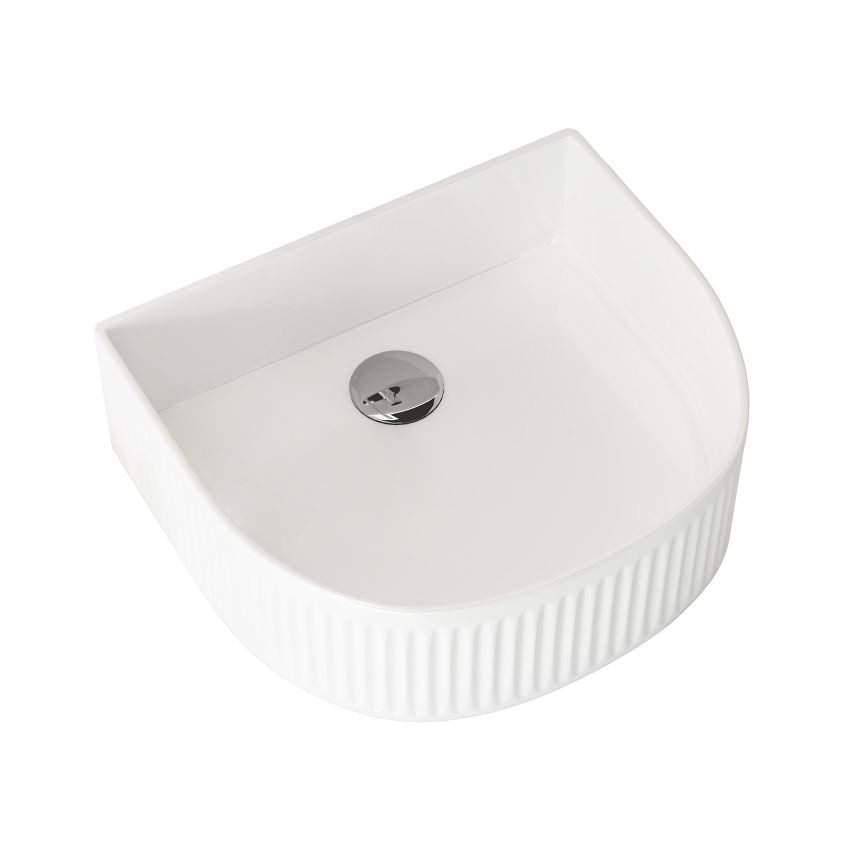 400x350x130mm Arch Fluted Gloss White Ceramic Basin Ribbed Art Basin Above Counter Basin