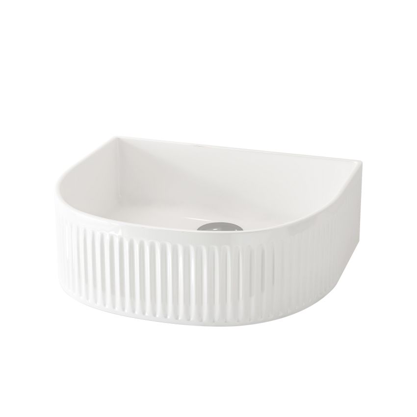 400x350x130mm Arch Fluted Gloss White Ceramic Basin Ribbed Art Basin Above Counter Basin