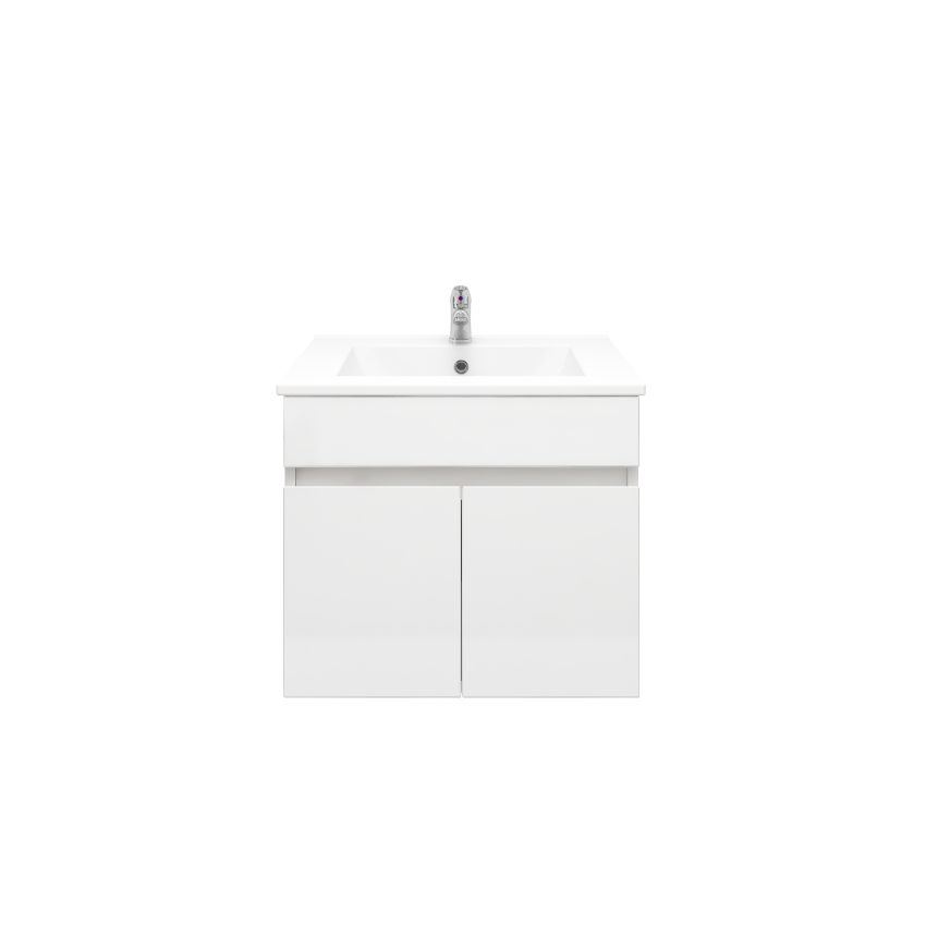 600mm 2-Door Narrow Wall Hung MDF Gloss White Bathroom Vanity Cabinet Only