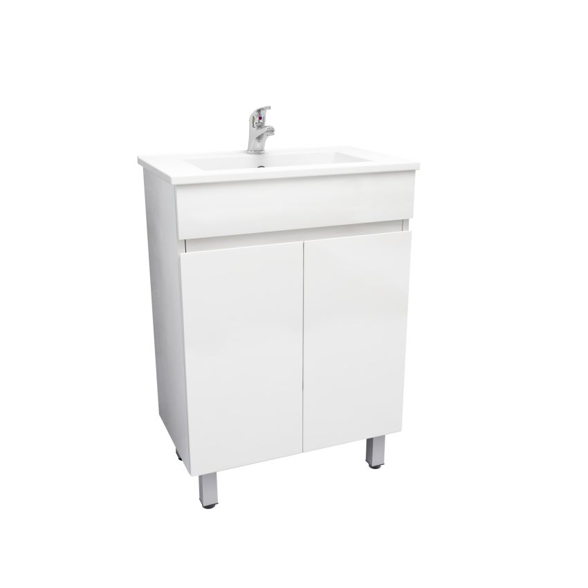 600mm 2-Door Narrow Freestanding With Legs MDF Gloss White Bathroom Vanity Cabinet Only
