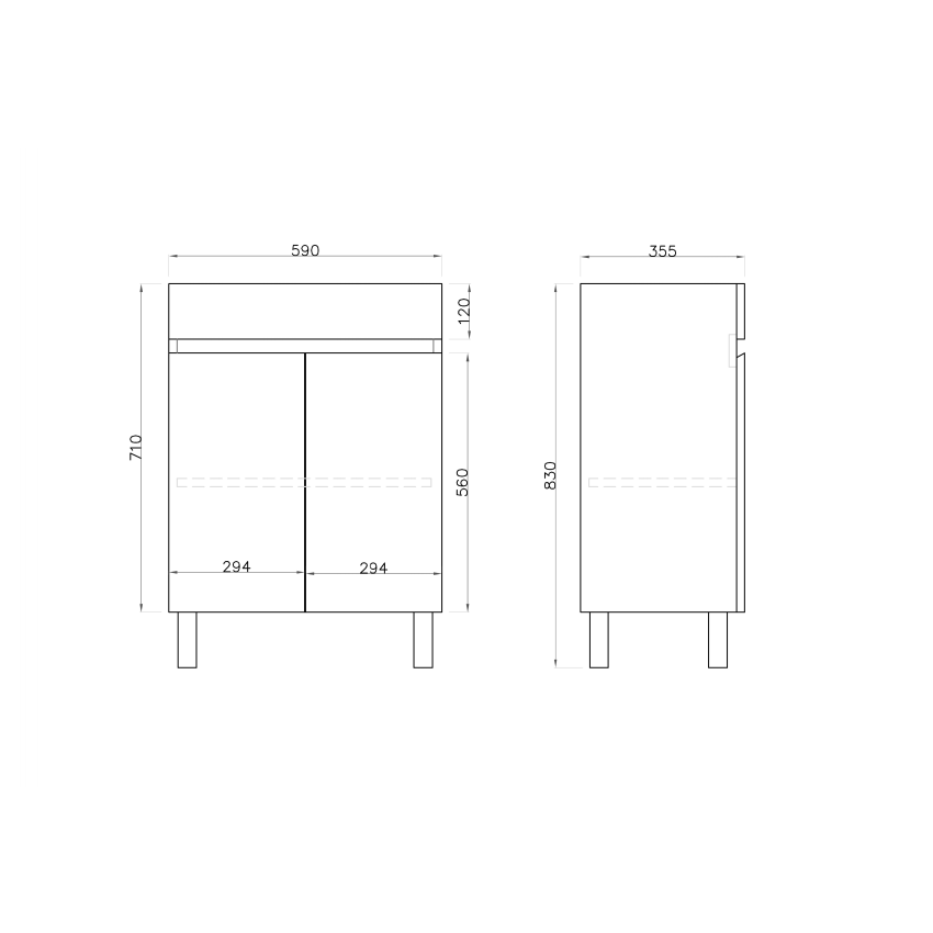600mm 2-Door Narrow Freestanding With Legs MDF Gloss White Bathroom Vanity Cabinet Only