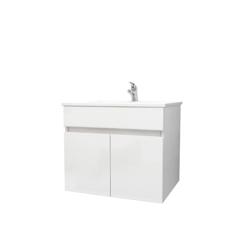 600mm 2-Door Wall Hung MDF Gloss White Finish Bathroom Vanity Cabinet Only
