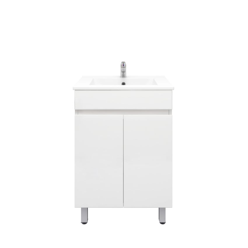 600mm 2-Door Freestanding With Legs MDF Gloss White Finish Bathroom Vanity Cabinet Only